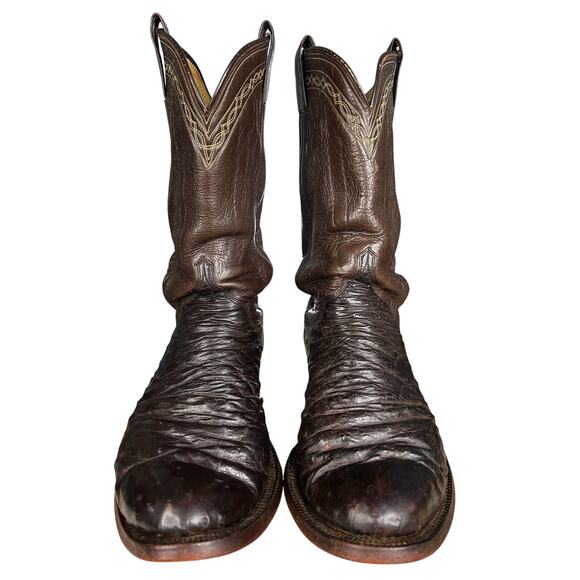 Vintage M.L. Leddy Men’s Full Quill Ostrich Brown Cowboy Boots Size 10 EE main image 3